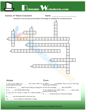 6th Grade Science Motion Crossword