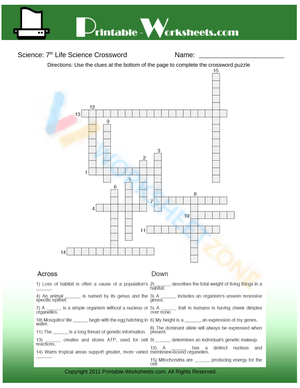 7th grade life science worksheets