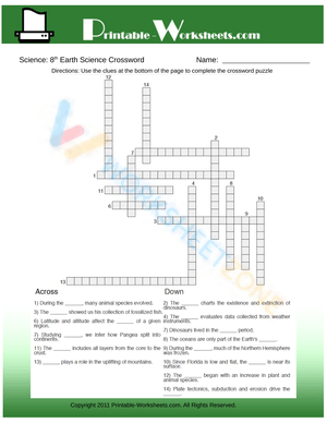 science worksheet 4th grade free 8th Grade Science Earth Science Crossword