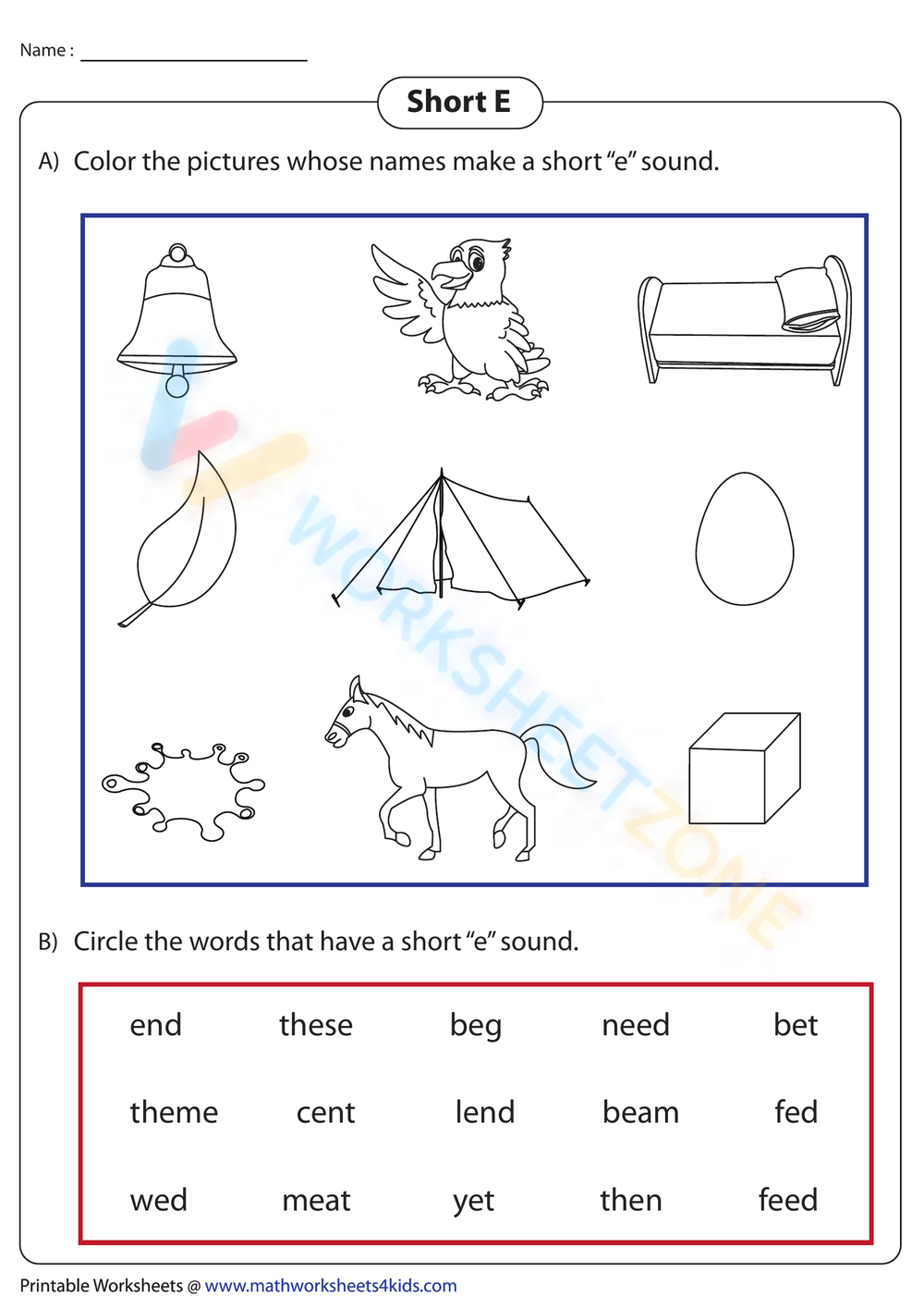 color-short-e-worksheet