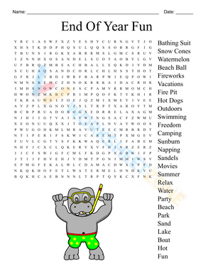 End of The Year Word Search