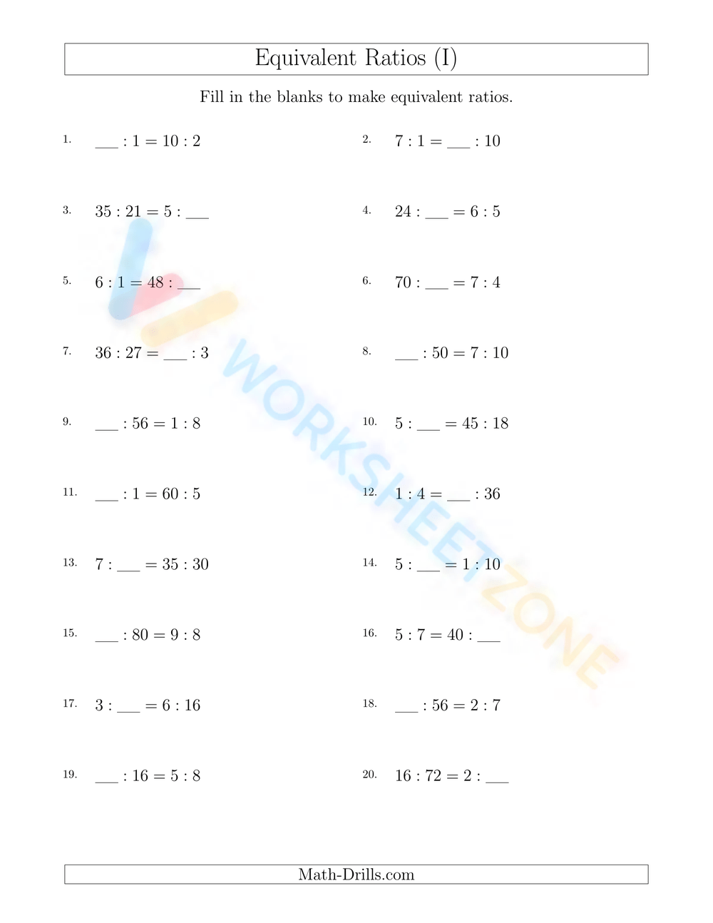 equivalent ratios worksheet