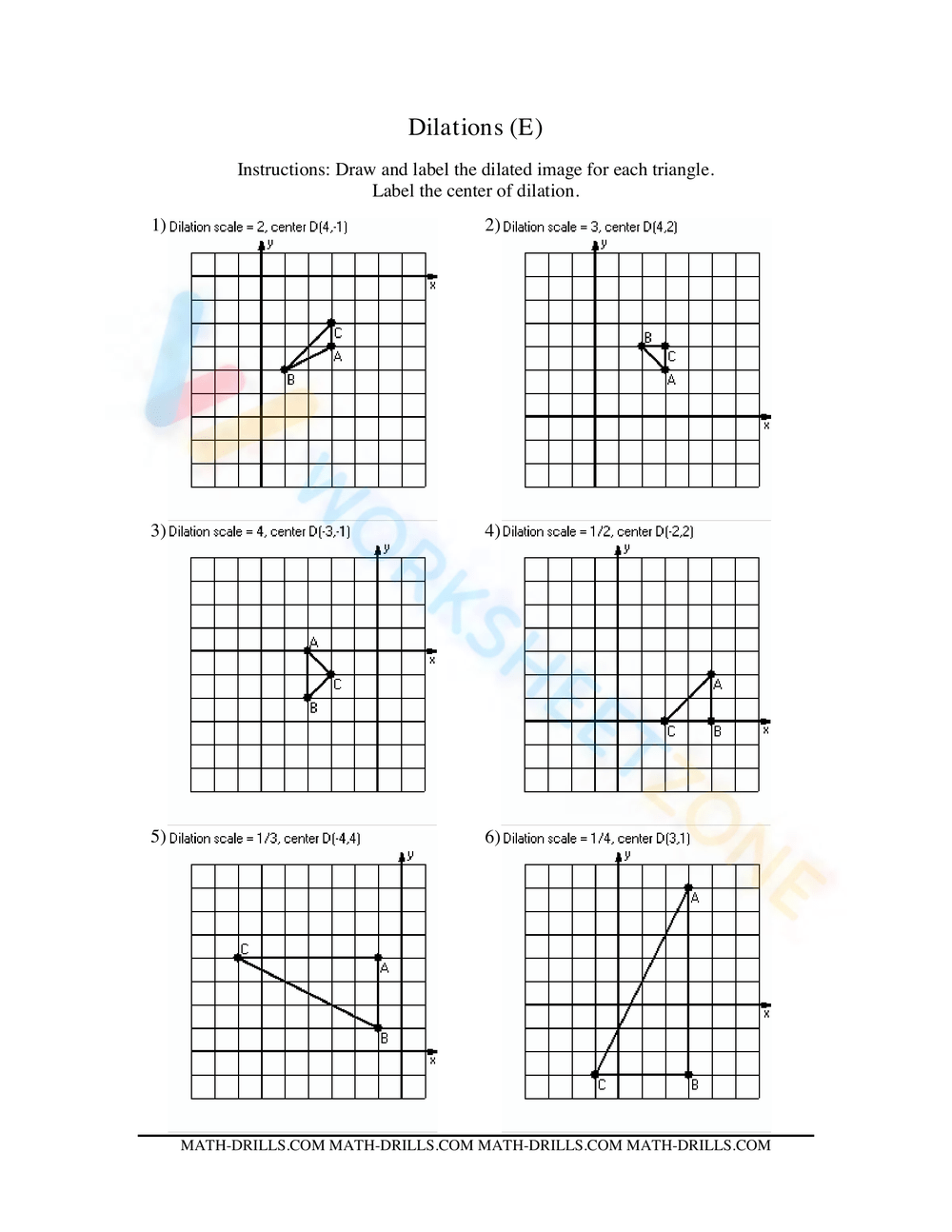 Dilations Geometry Worksheet Dilation When The Center Of Dilation Is