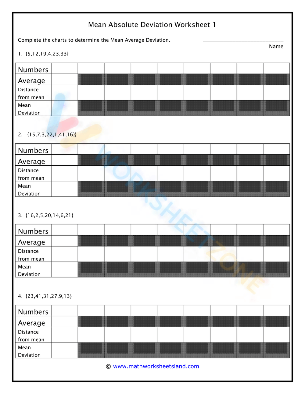 Mean Absolute Deviation worksheets