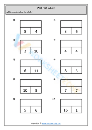 Write Equations Using Part-Part-Whole Model - Math Worksheets - SplashLearn