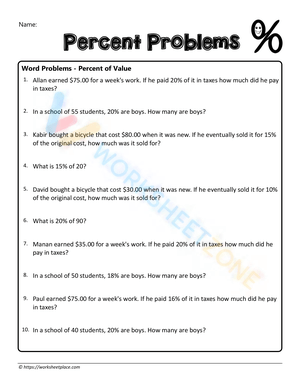 word problems on percent Percent problem 3