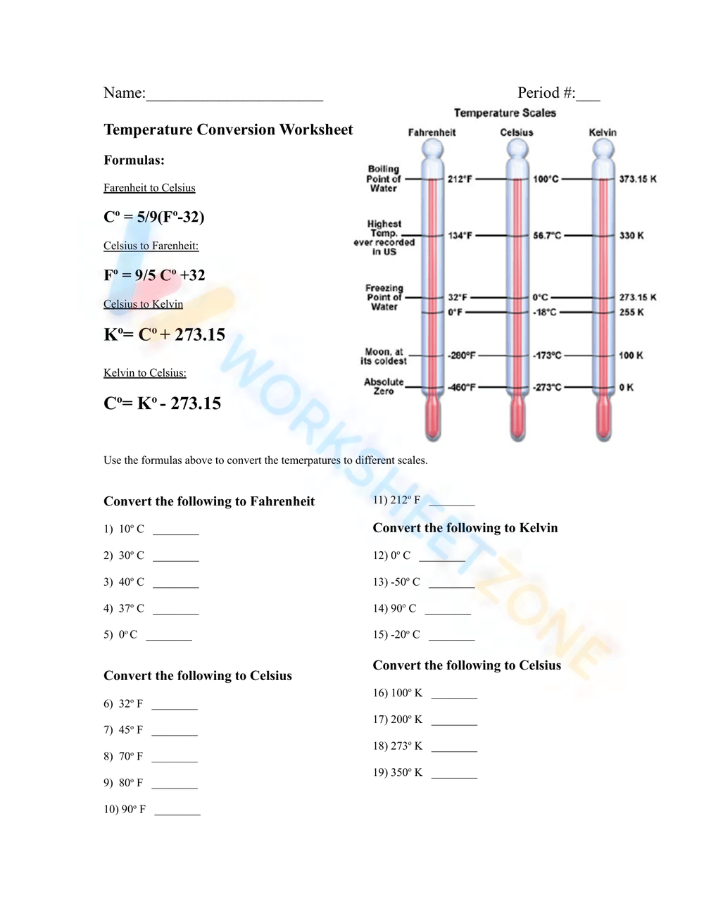 Converting Between Fahrenheit and Celsius - Temperature Worksheets