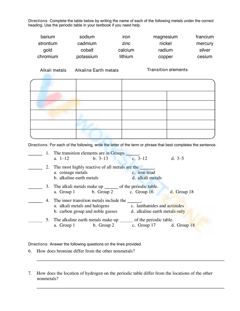 The Prediodic Table - Review worksheet