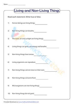 Free Printable Living and Non Living Things Worksheet