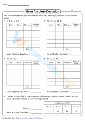 Mean Absolute Deviation worksheets