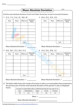 Mean Absolute Deviation worksheets Mean Absolute Deviation worksheets