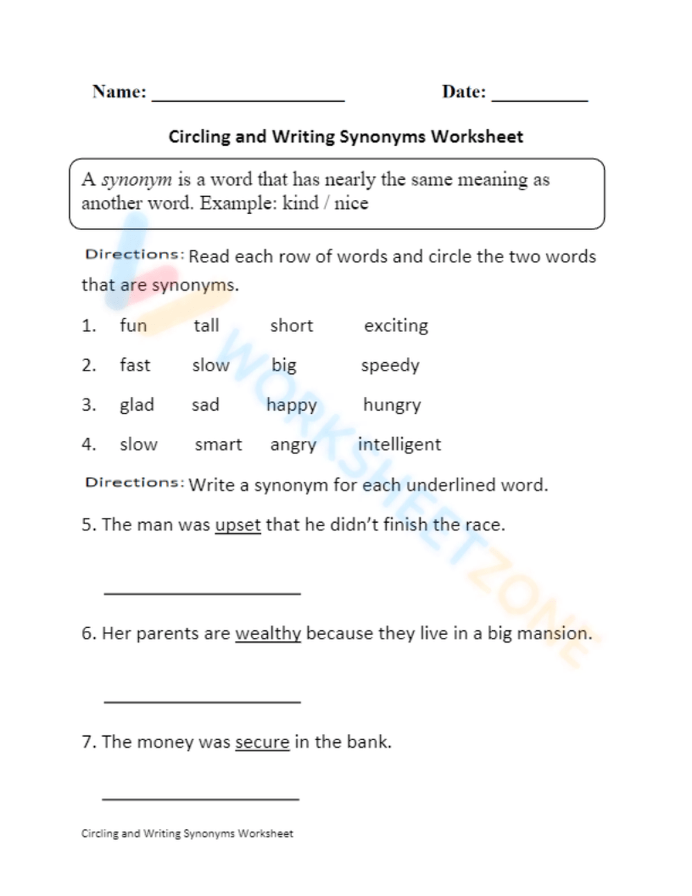 synonyms worksheet 10