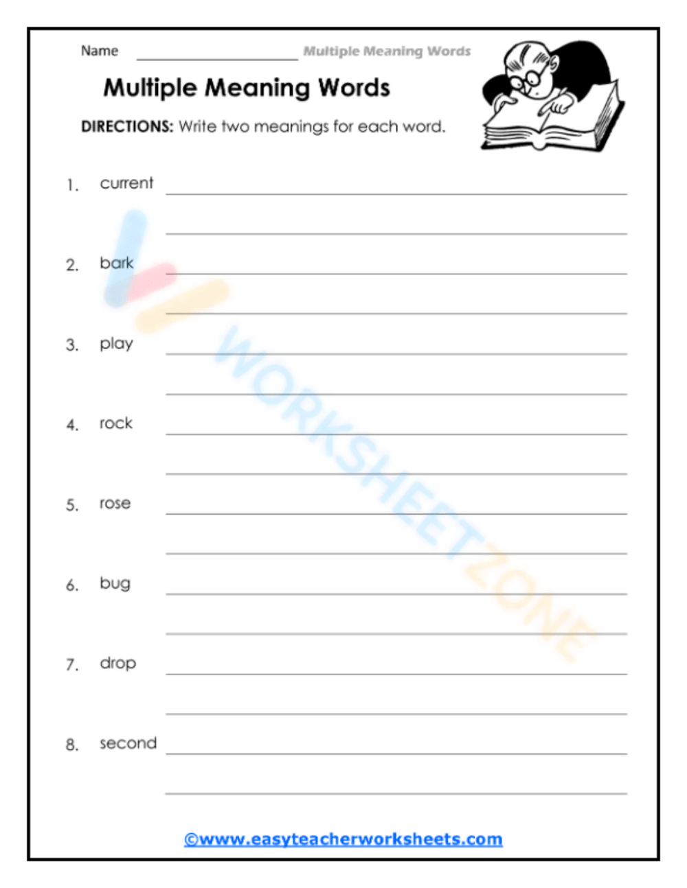 Free Multiple Meaning Words Worksheets For Teaching