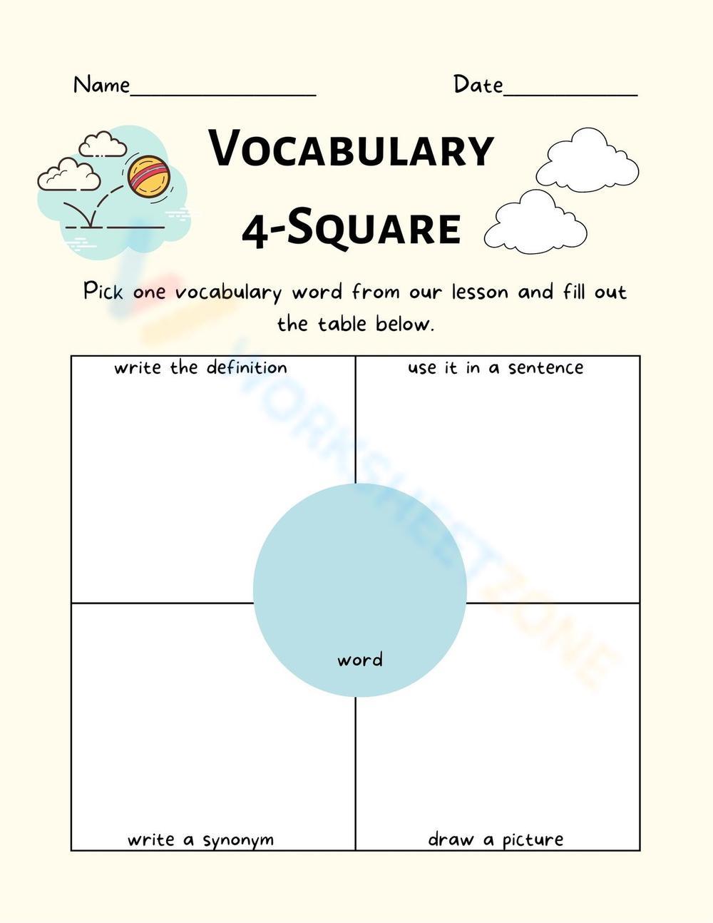 English worksheets: Four Square Template Graphic Organizer Writing Prompt