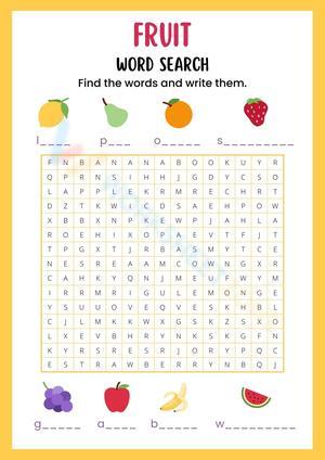 Illustrative Colourful Fruit Word Search English Vocabulary Puzzle