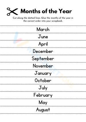 Black and White Simple Months of the Year Worksheet