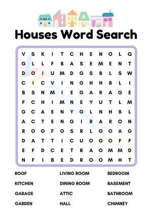 Houses Word Search Worksheet