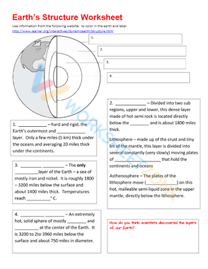 layers of the earth worksheet