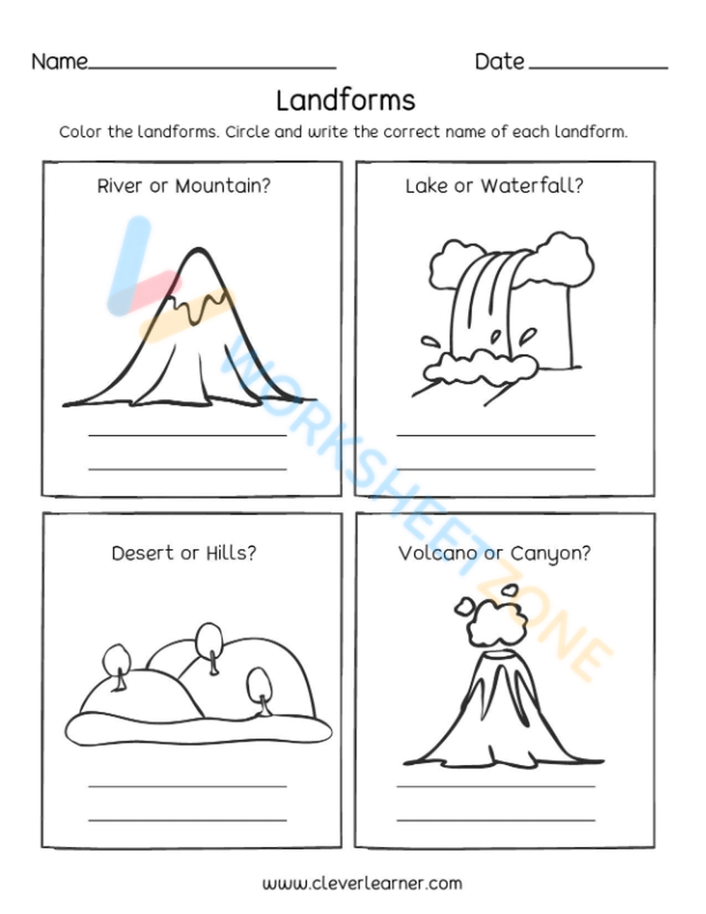 Landforms And Bodies Of Water 2 Worksheet