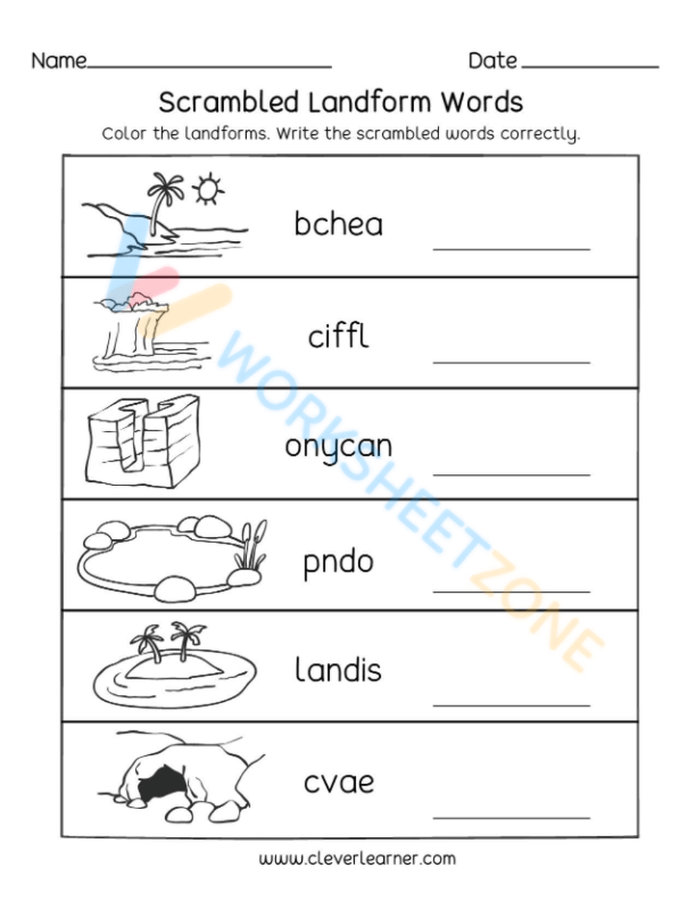 landforms for kids worksheets