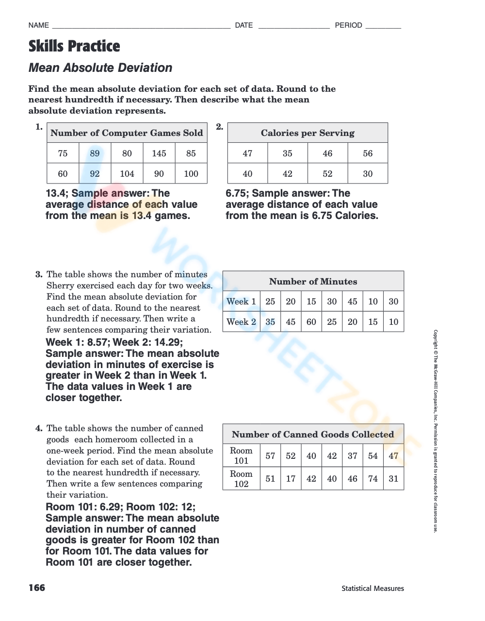 Mean Absolute Deviation worksheets