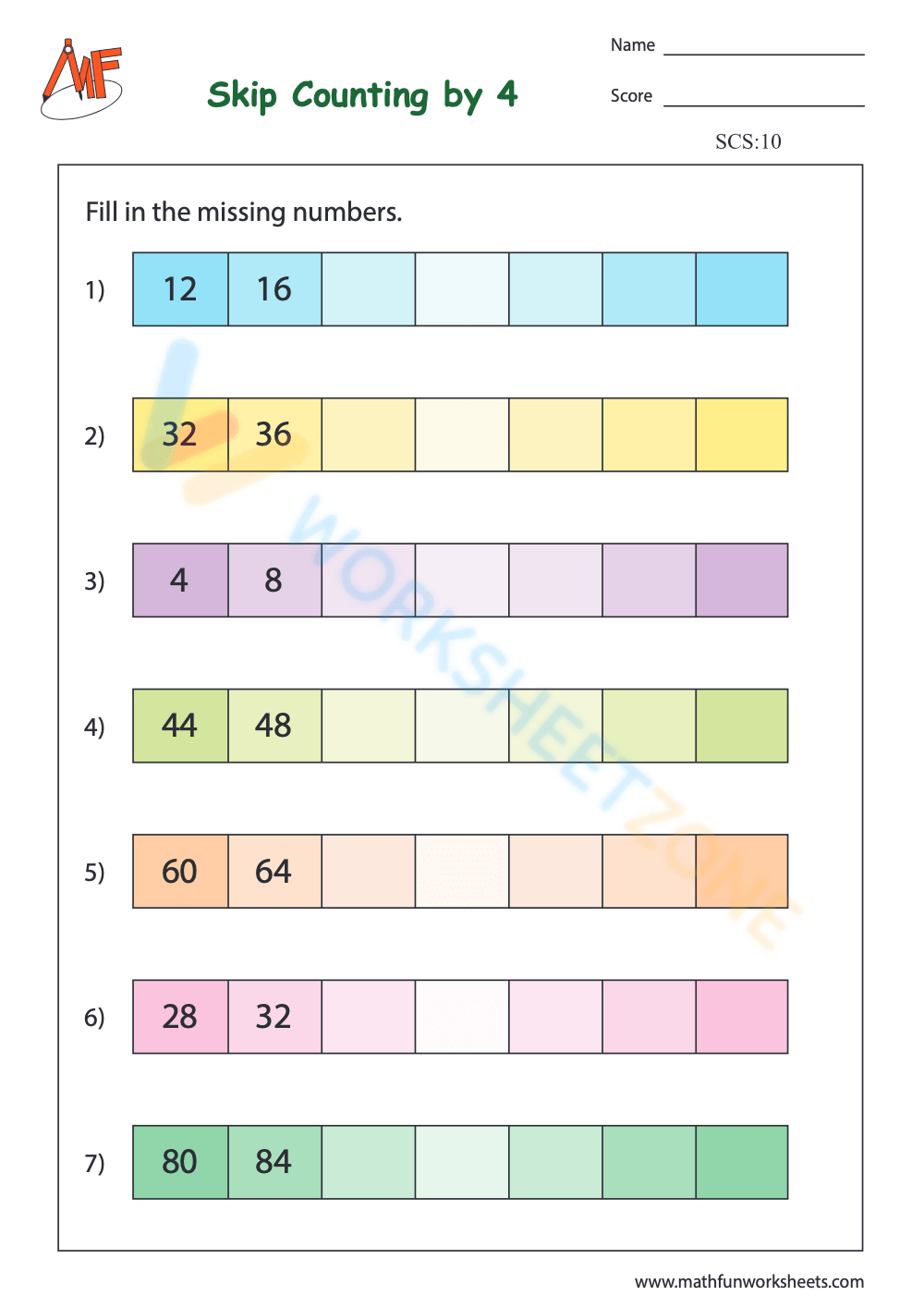 Free Skip Counting by 4 Worksheets for Students