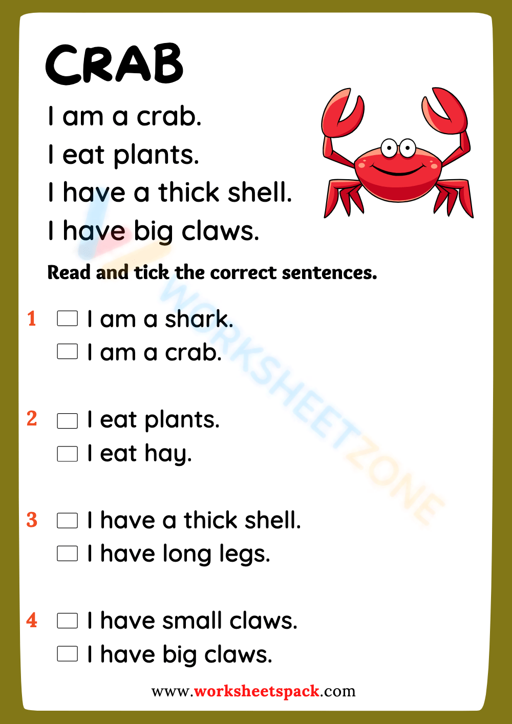 Free Sea Animals Reading Comprehension Worksheets for Kids