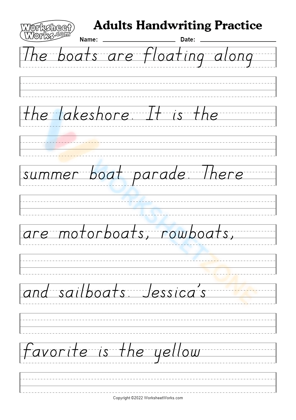 Handwriting Practice Worksheet For Adults The Boats handwriting-practice-worksheet-for-adults-the-boats