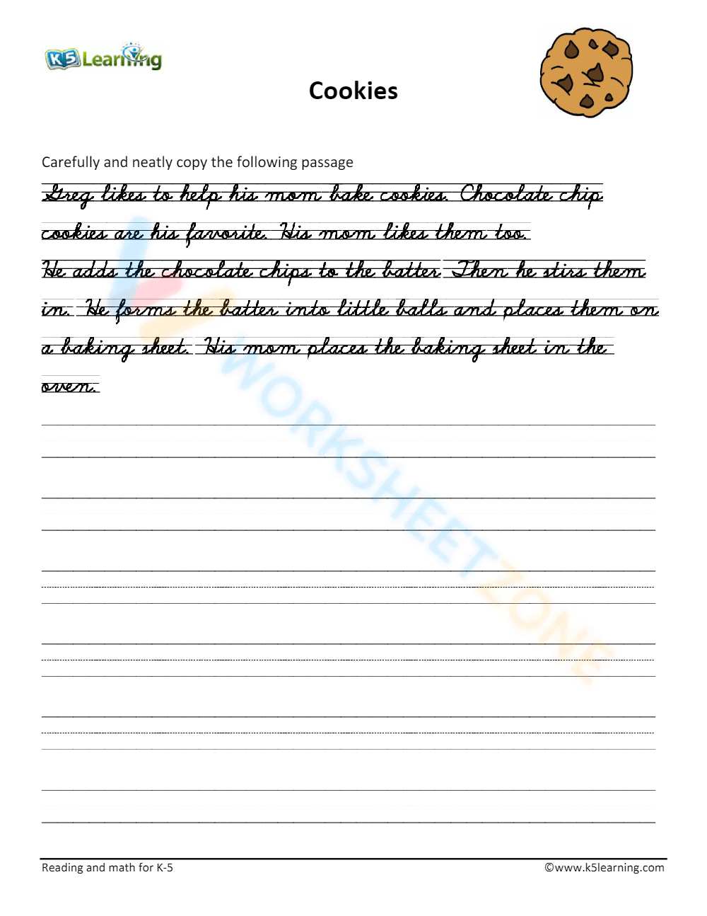 Paragraph handwriting practice worksheet - Cookie