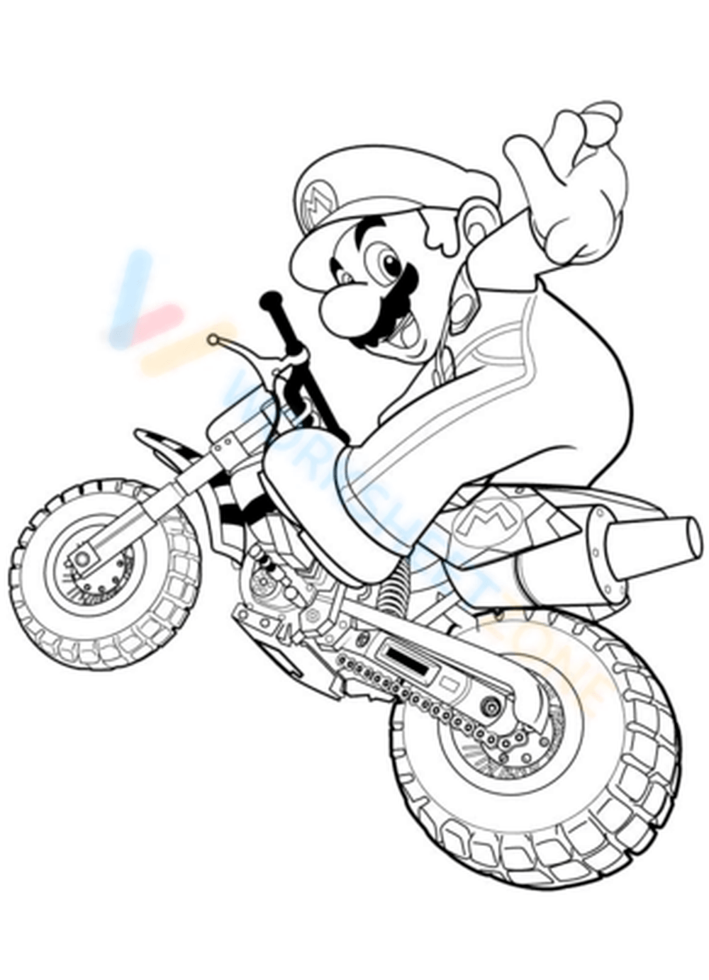 Mario rides a motorbike