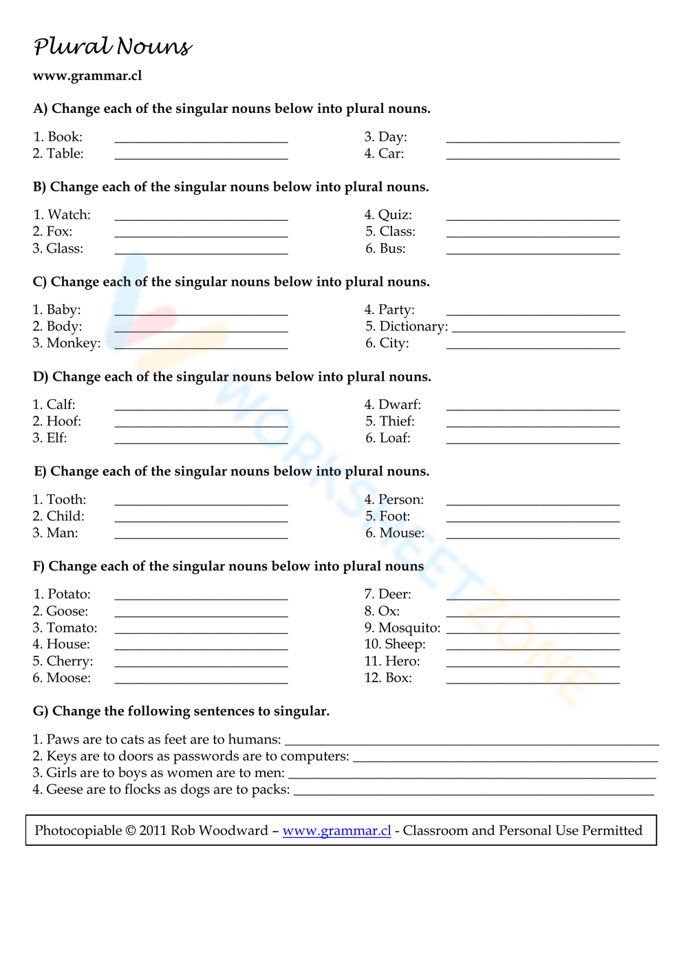 Singular N Plural Exercises