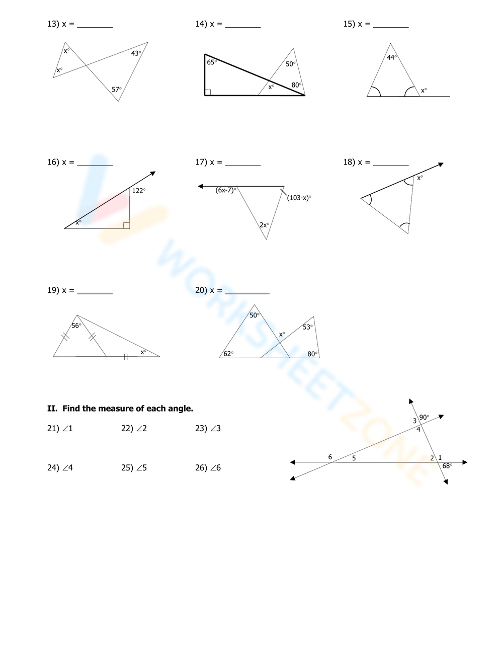 Free Printable Exterior Angle Theorem Worksheets 6376