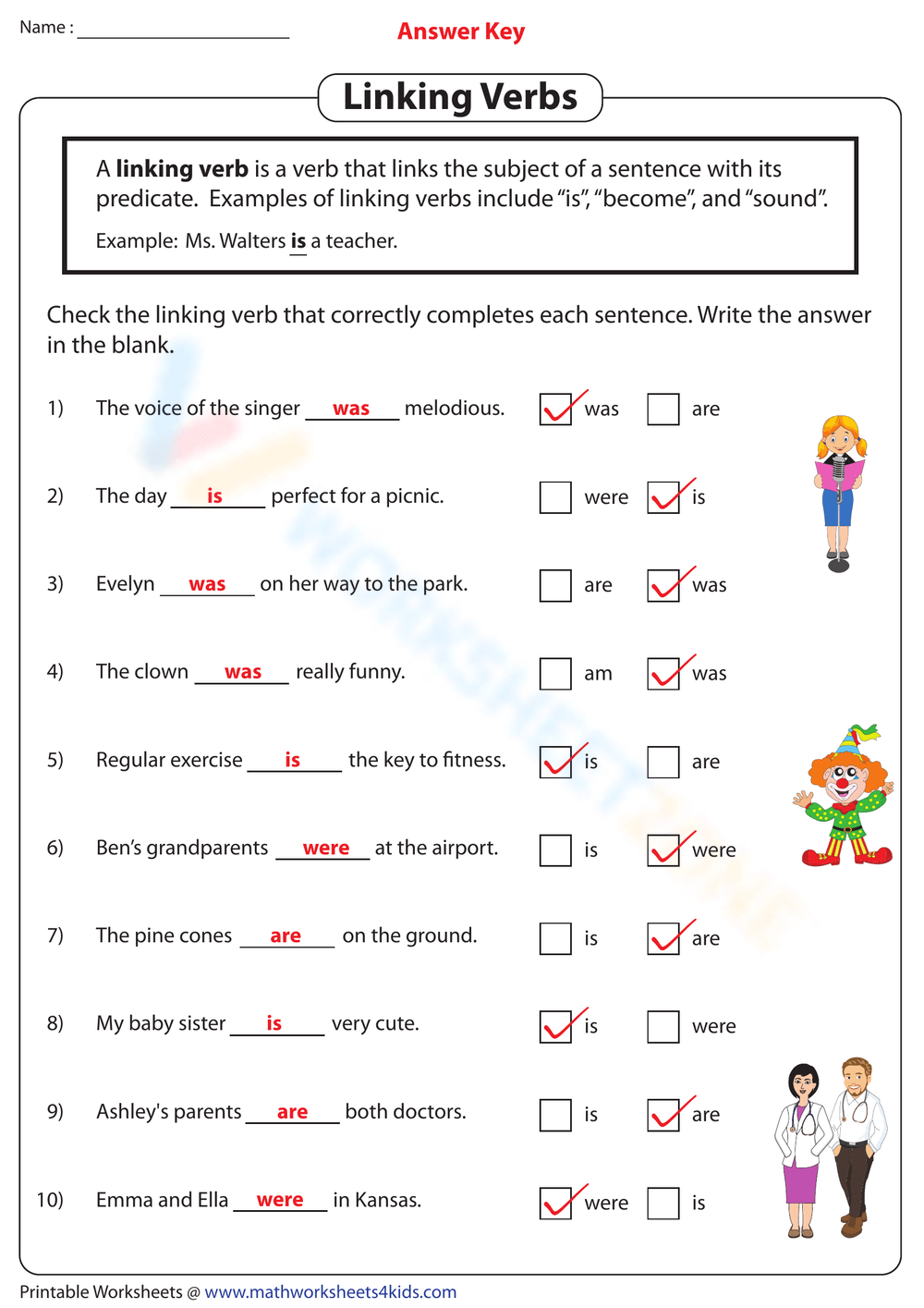 Linking verb exercise