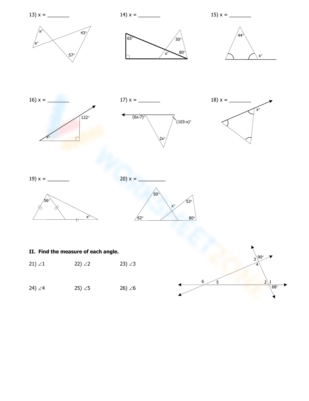 Worksheet Triangle Sum And Exterior Angle Theorem W1000 H1294 Preview 1 