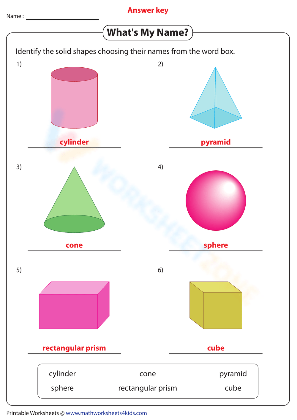 3d shapes names worksheet