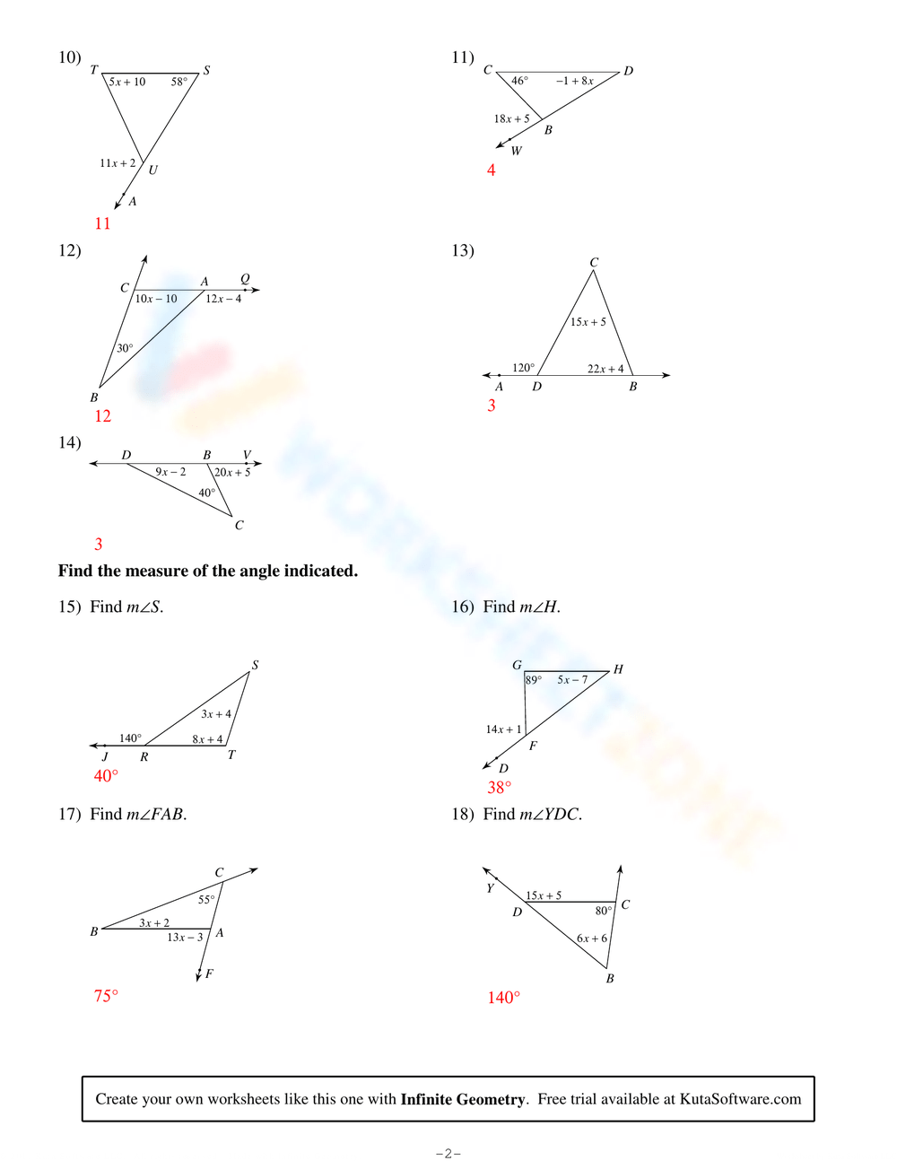 Free Printable Exterior Angle Theorem Worksheets 4462