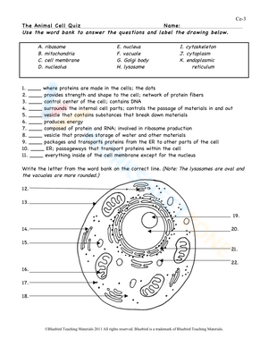 The Animal Cell Quiz
