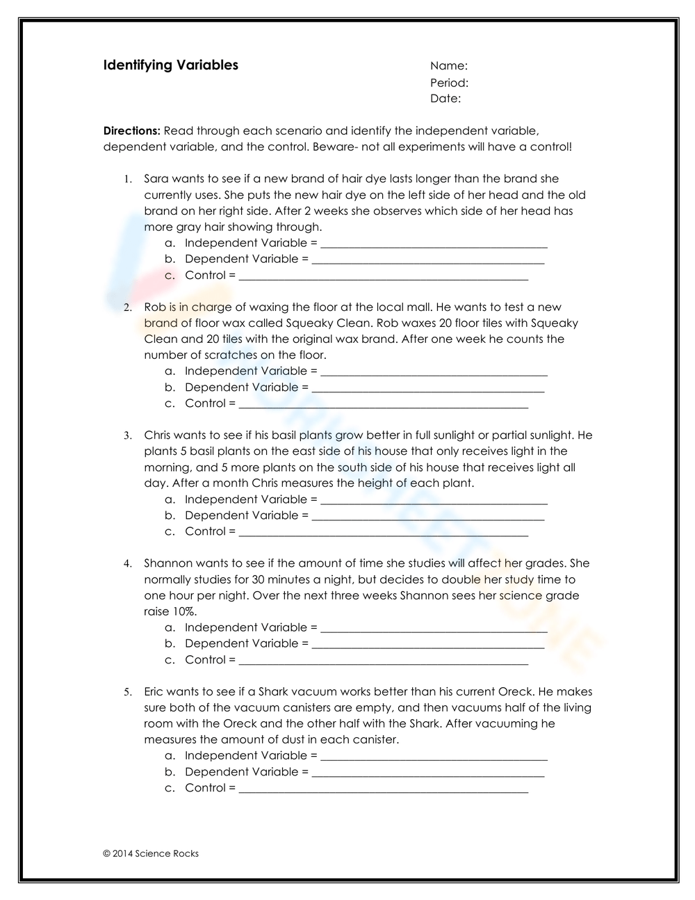 Free Collection Of Identifying Variables Worksheets
