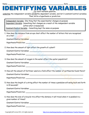 Identifying Variables and Controls Practice Worksheet with Minecraft