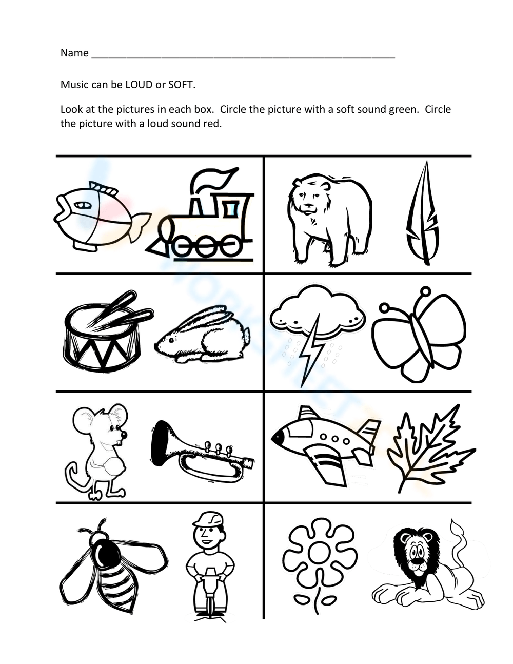 loud and soft sounds worksheet