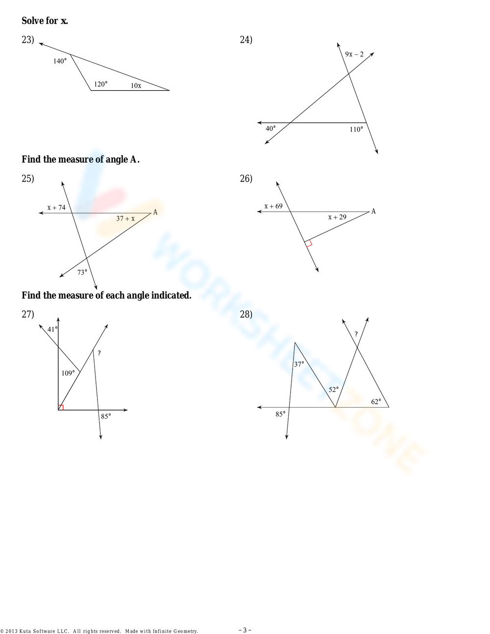 Free Printable Exterior Angle Theorem Worksheets