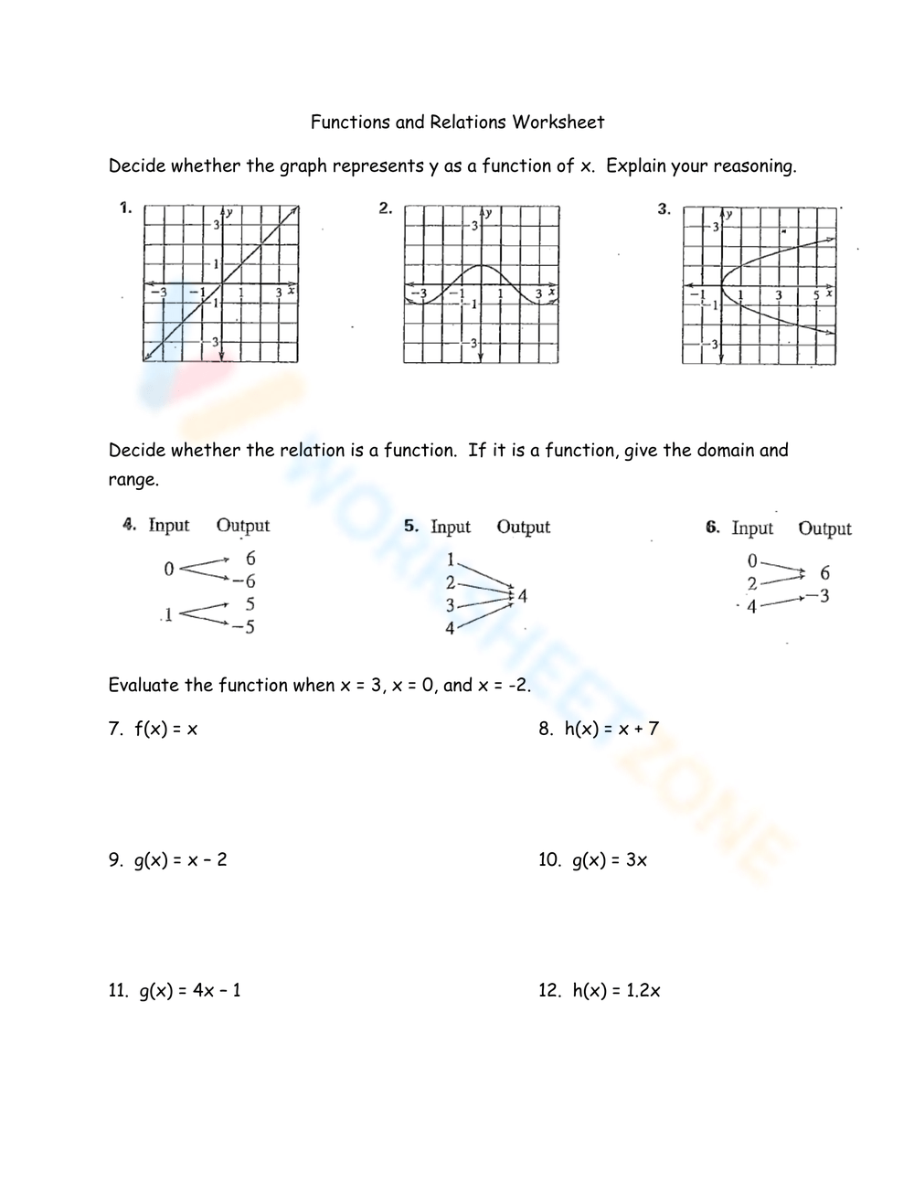 Functions And Relations Worksheet Worksheet 1730