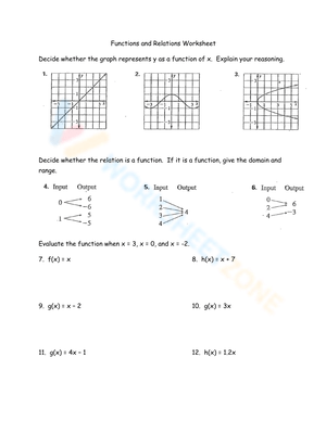 Functions and Relations Worksheet