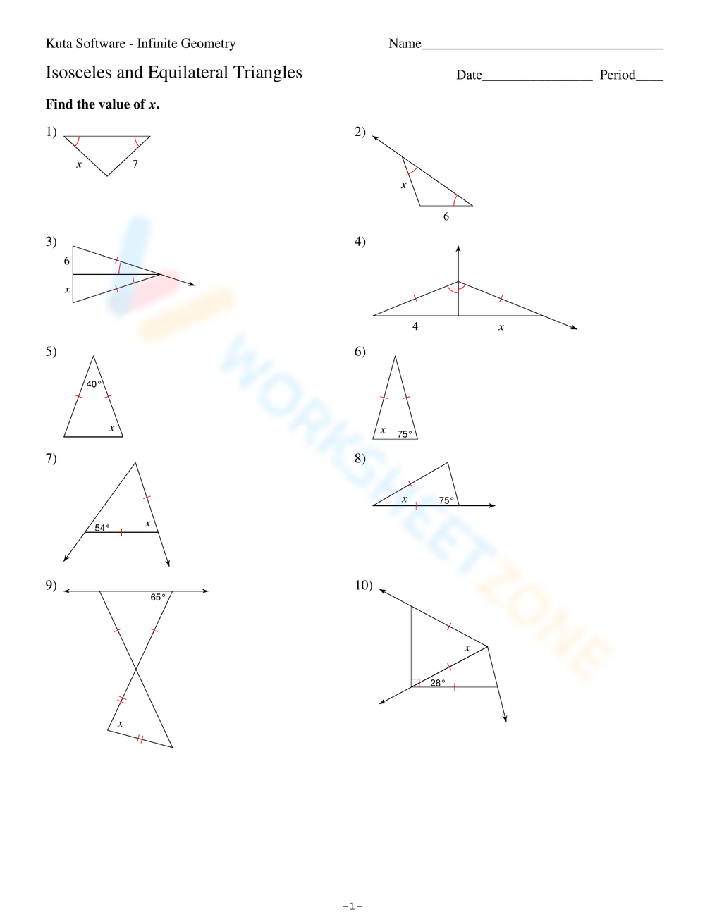 isosceles triangle theorem worksheet