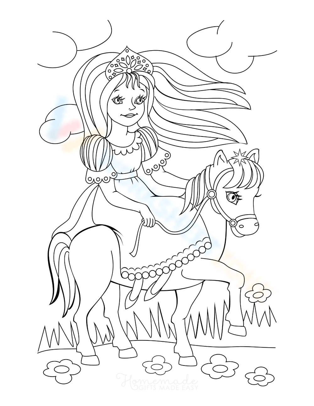 princess and horse coloring pages