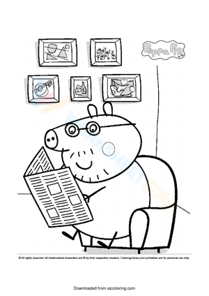 Daddy Pig reading the newspaper