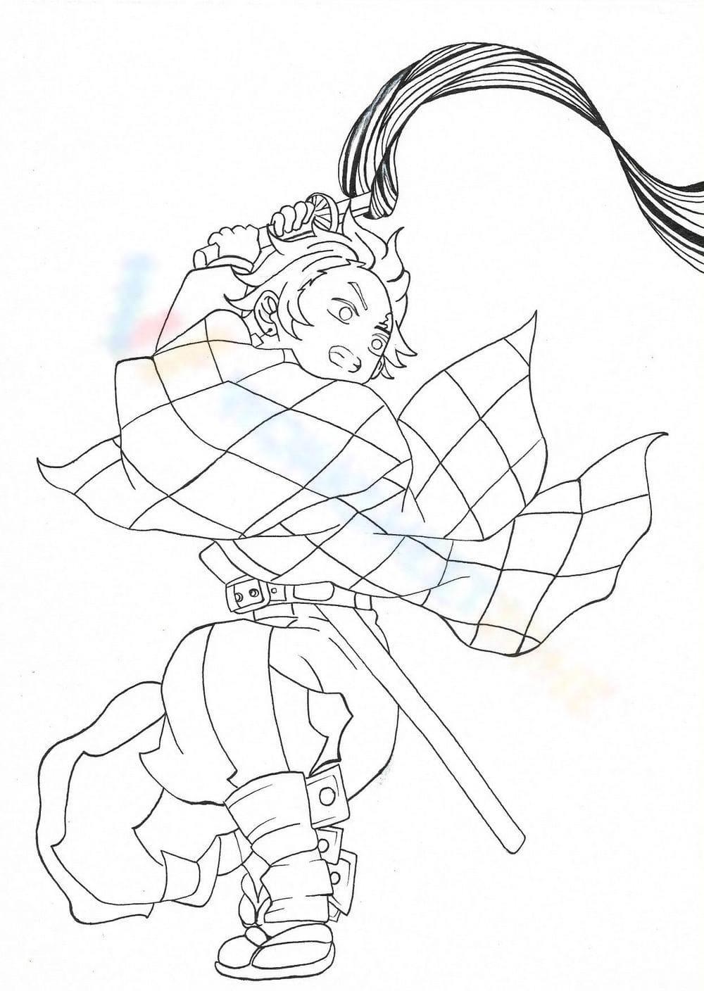 Anime Coloring Page Of Tanjiro And Nezuko (Demon Slayer)