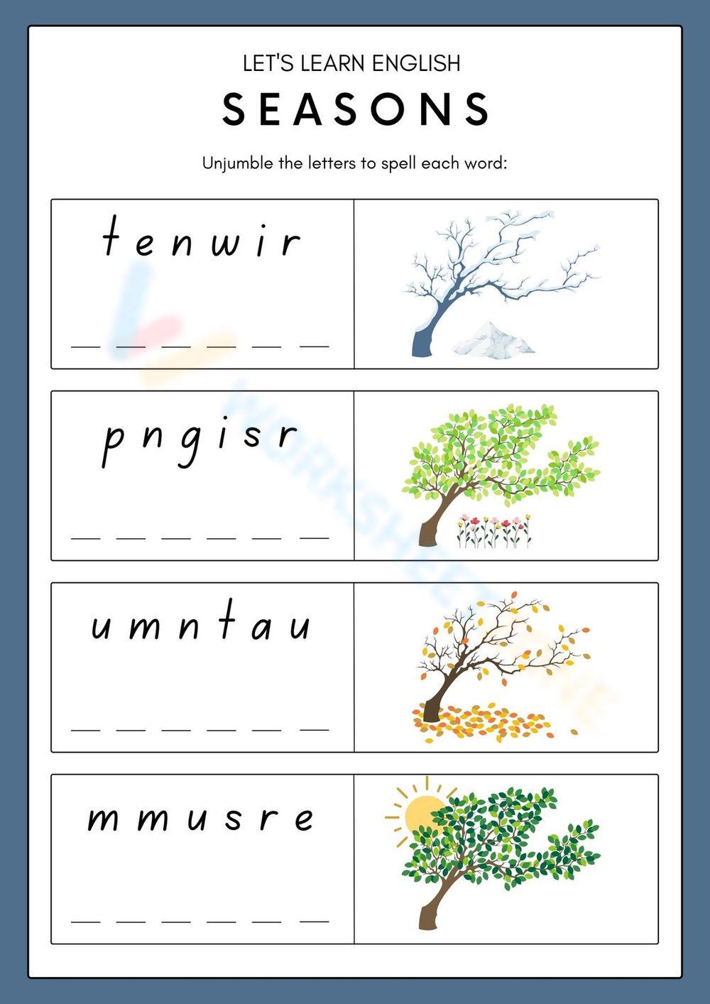 ESL Spelling Seasons Worksheet