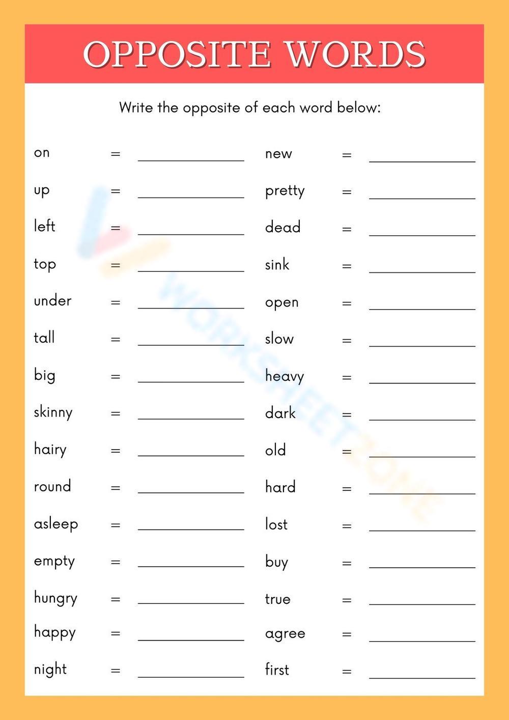 Grade 1 Opposite Words Worksheet 