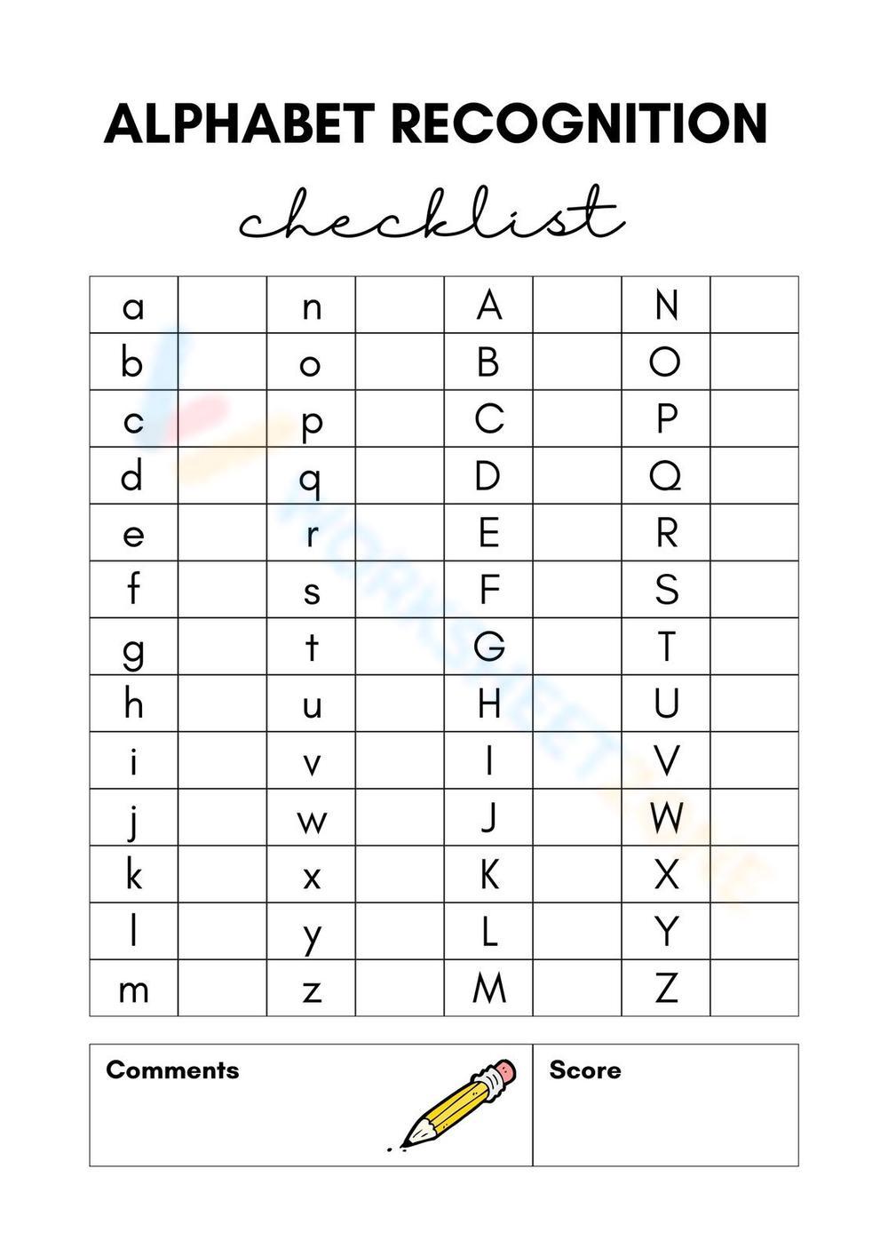 Letter Recognition Assessment Worksheet 